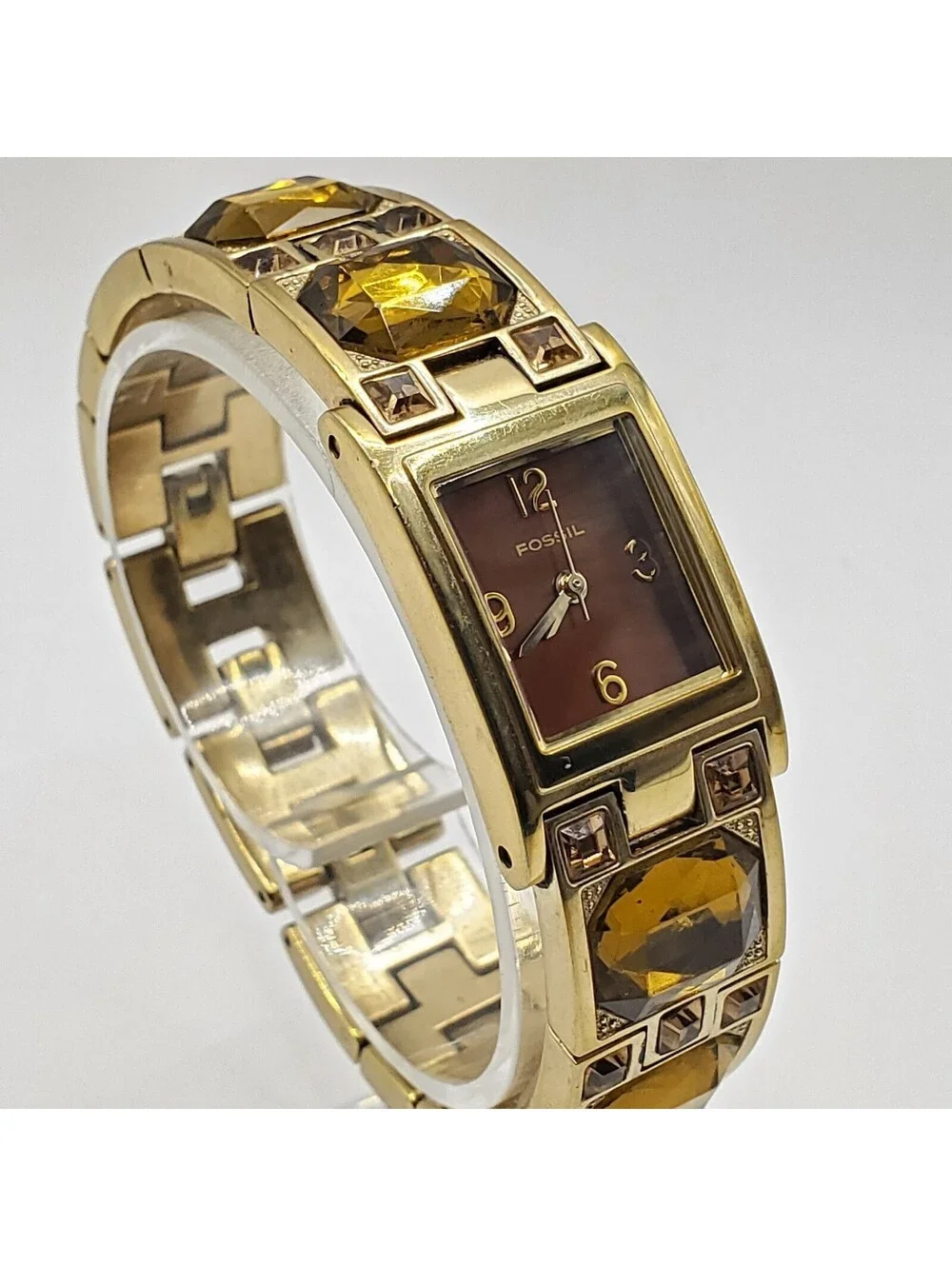Fossil F2 ES-1391 Glass Gem Band  Watch 18mm Womens New Battery